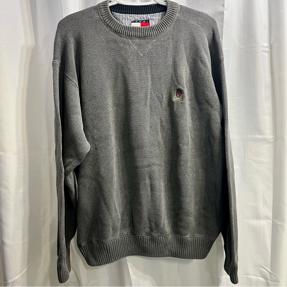 Men’s Tommy Hilfiger Vintage Gray Pullover Crew Neck Knitted Sweater Size XL